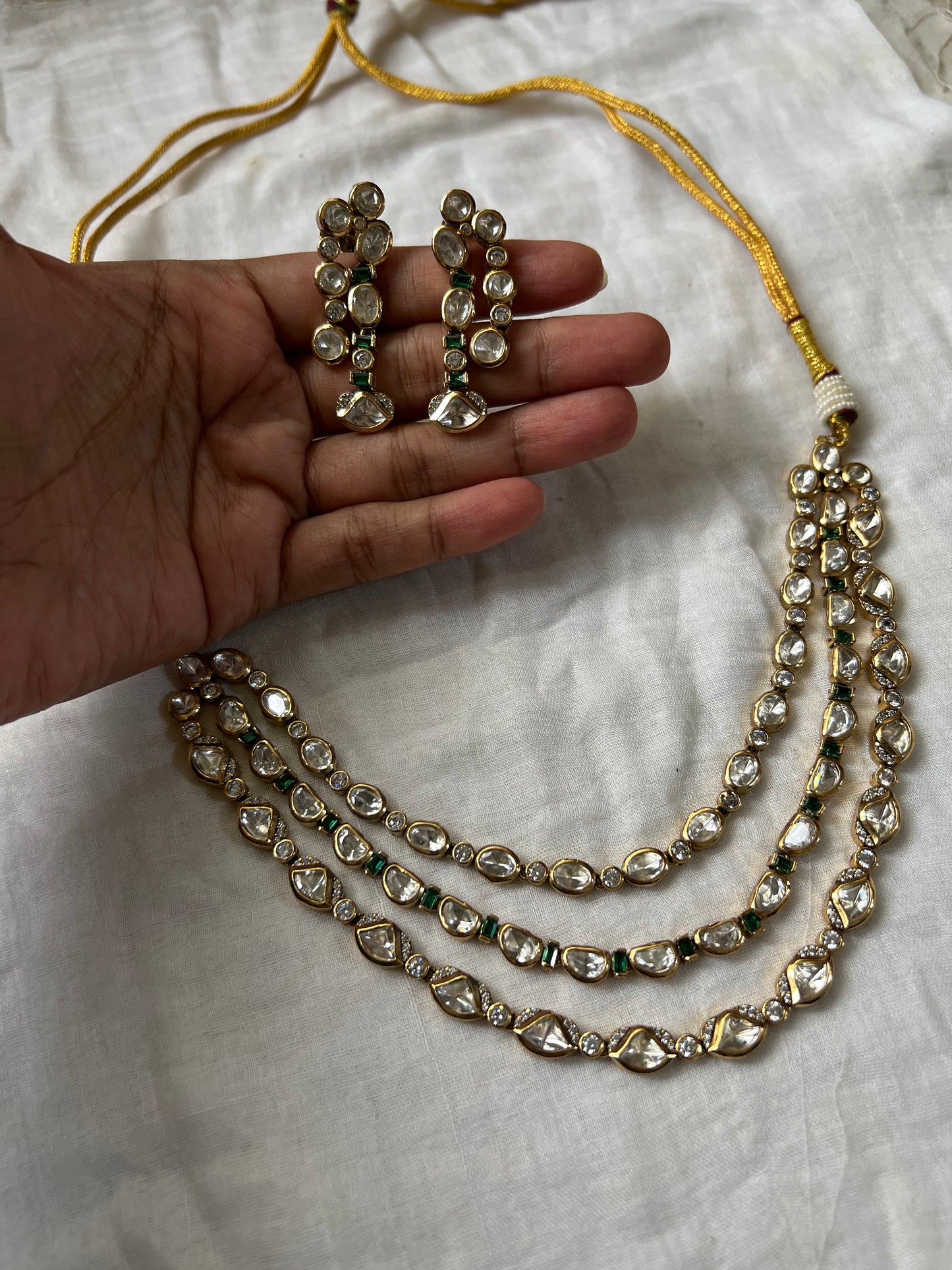Iraaya 3 Layered Polki Rich Gold Finish Subtle Festive Jewelry Set By Ranibaug