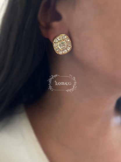 Iraya Polki Studded Floral Gold Finish Ear Studs By Ranibaug
