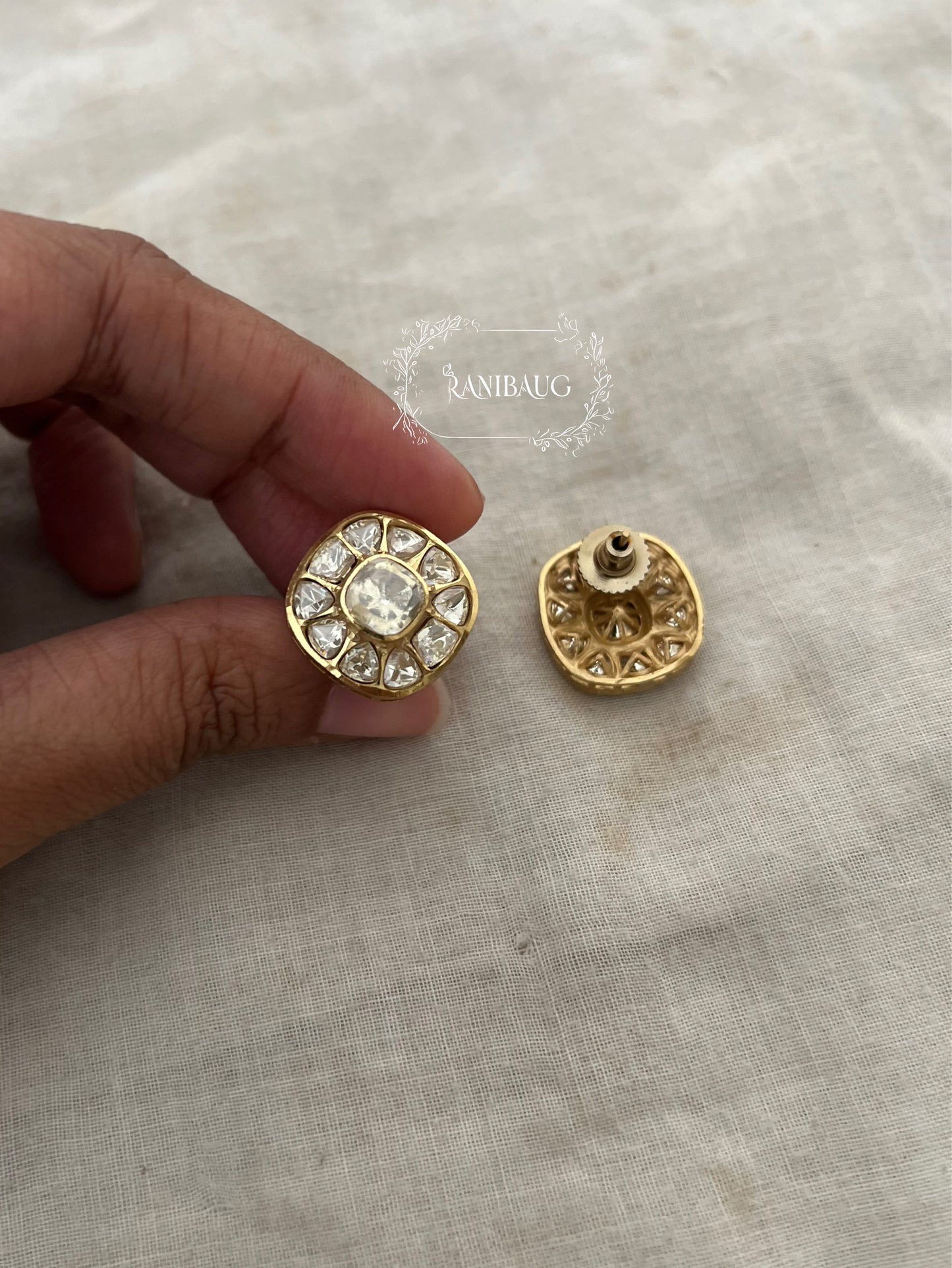 Iraya Polki Studded Floral Gold Finish Ear Studs By Ranibaug