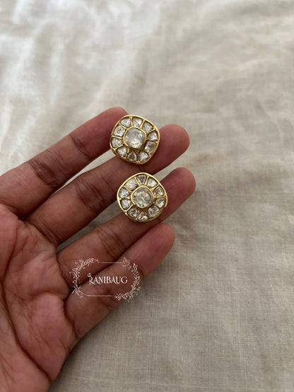 Iraya Polki Studded Floral Gold Finish Ear Studs By Ranibaug