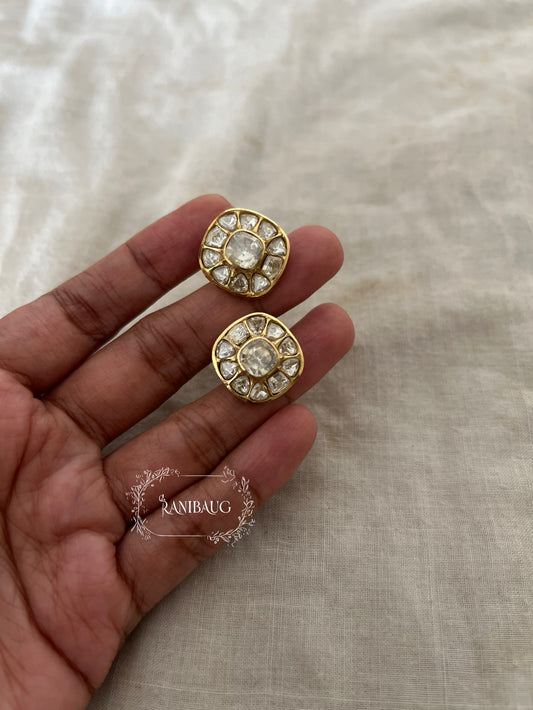 Iraya Polki Studded Floral Gold Finish Ear Studs By Ranibaug