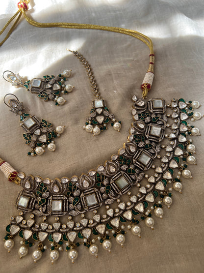 Isha Royal Victorian Vintage Polki Necklace Jewellery With Dangling Pearls Set By Ranibaug