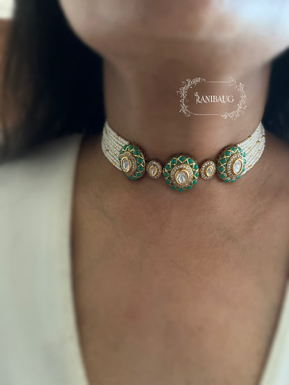 Ishana Kundan Gold Finish Pearl Strand Royal Statement Festive Choker Set By Ranibaug
