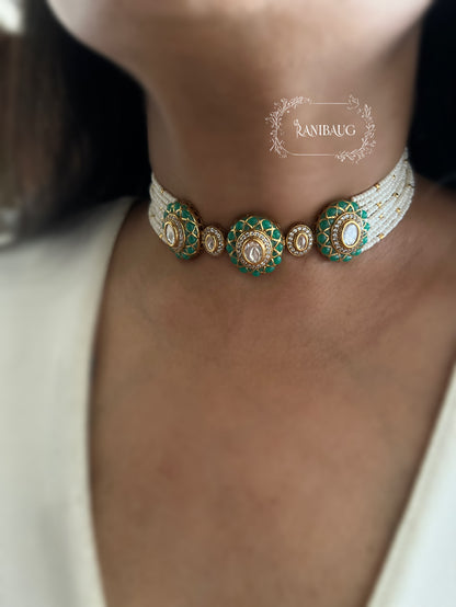 Ishana Kundan Gold Finish Pearl Strand Royal Statement Festive Choker Set By Ranibaug