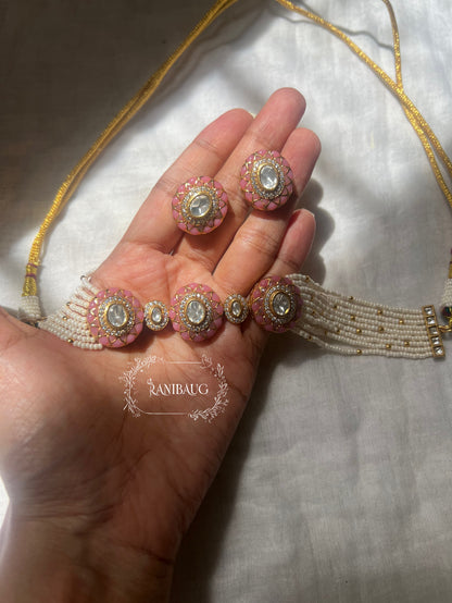 Ishana Kundan Gold Finish Pearl Strand Royal Statement Festive Choker Set By Ranibaug