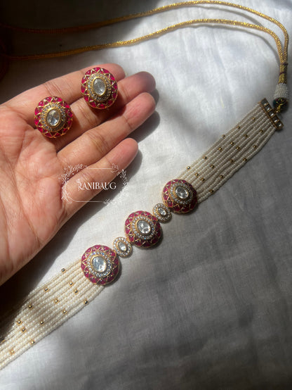 Ishana Kundan Gold Finish Pearl Strand Royal Statement Festive Choker Set By Ranibaug