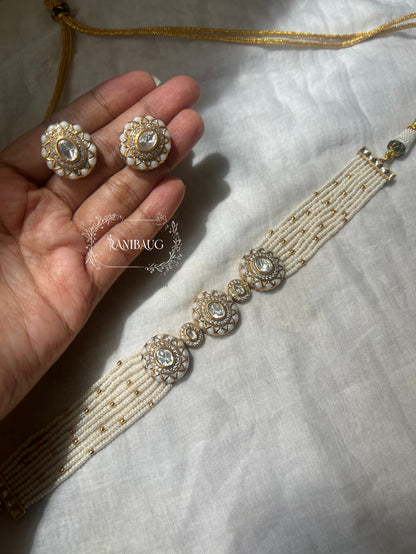 Ishana Kundan Gold Finish Pearl Strand Royal Statement Festive Choker Set By Ranibaug