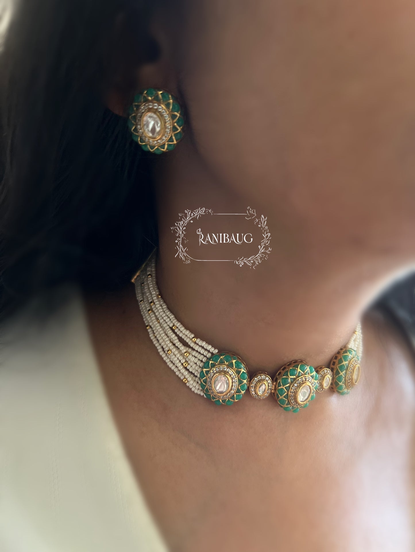 Ishana Kundan Gold Finish Pearl Strand Royal Statement Festive Choker Set By Ranibaug