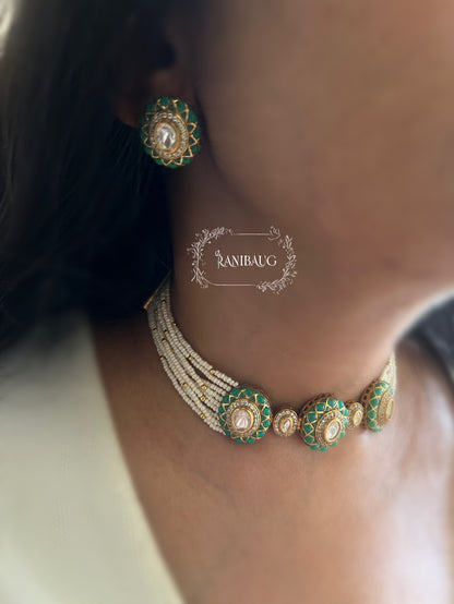 Ishana Kundan Gold Finish Pearl Strand Royal Statement Festive Choker Set By Ranibaug