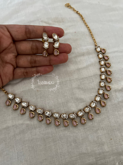 Ishanee Polki Teardrop Motif Polki Kundan Studded Gold Finish Simple Classic Necklace Set By Ranibaug