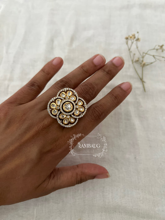Ishani Floral Kundan Designer Festive Ring By Ranibaug