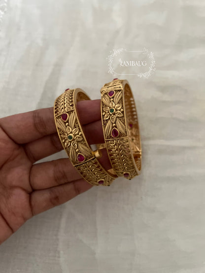 Ishani Nakshi Matt Gold Finish Designer Heritage Bangle Pair By Ranibaug