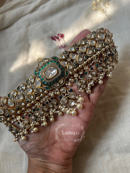 Ishani Royal Vintage Choker Set Victorian Finish Kundan Studded With Pearls By Ranibaug