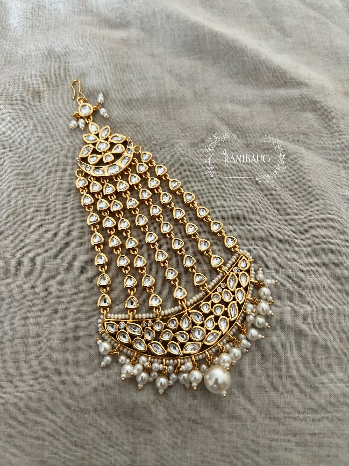 Ishara Ploki Kundan Pearl Cluster Passa Hair Jewellery In Rich Gold Finish By Ranibaug