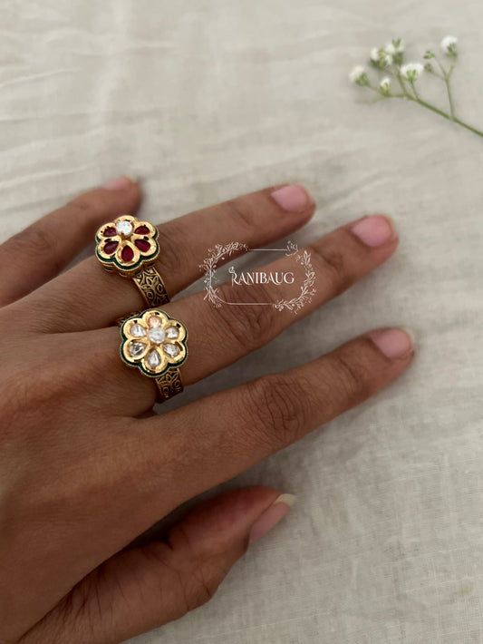 Ishika Minimal Small Kundan And Gold Plated Ring For Her By Ranibaug