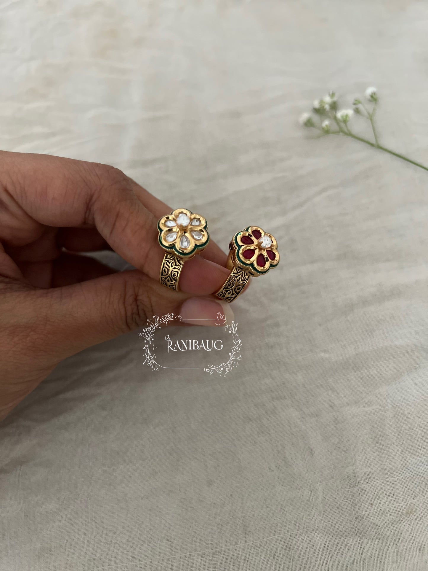 Ishika Minimal Small Kundan And Gold Plated Ring For Her By Ranibaug