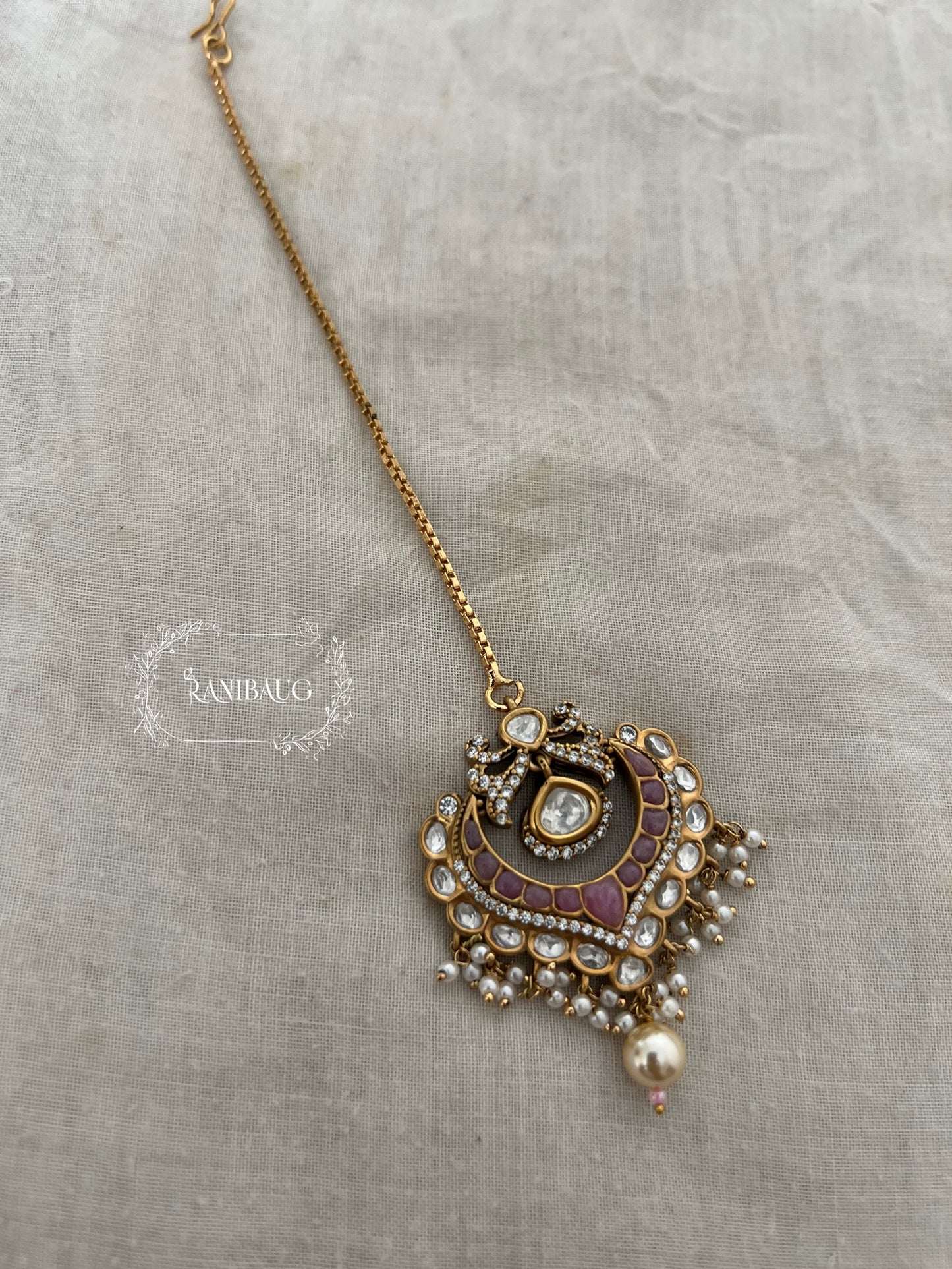 Ishika Simple Gold Plated Kundan Pearl Maang Tikka By Ranibaug