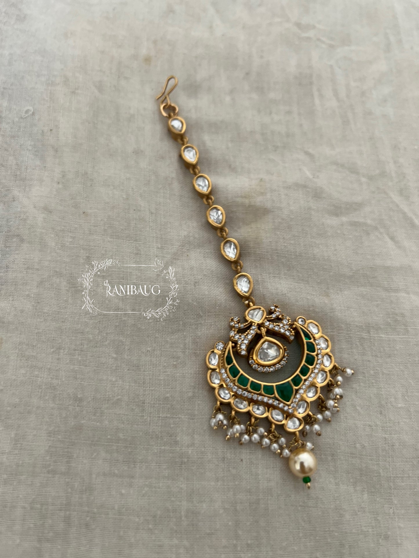 Ishika Simple Gold Plated Kundan Pearl Maang Tikka By Ranibaug
