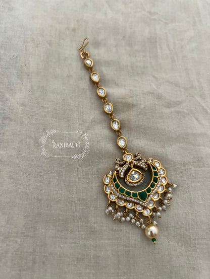 Ishika Simple Gold Plated Kundan Pearl Maang Tikka By Ranibaug