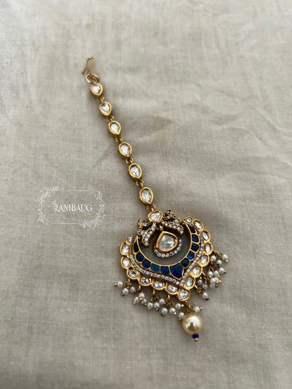 Ishika Simple Gold Plated Kundan Pearl Maang Tikka By Ranibaug