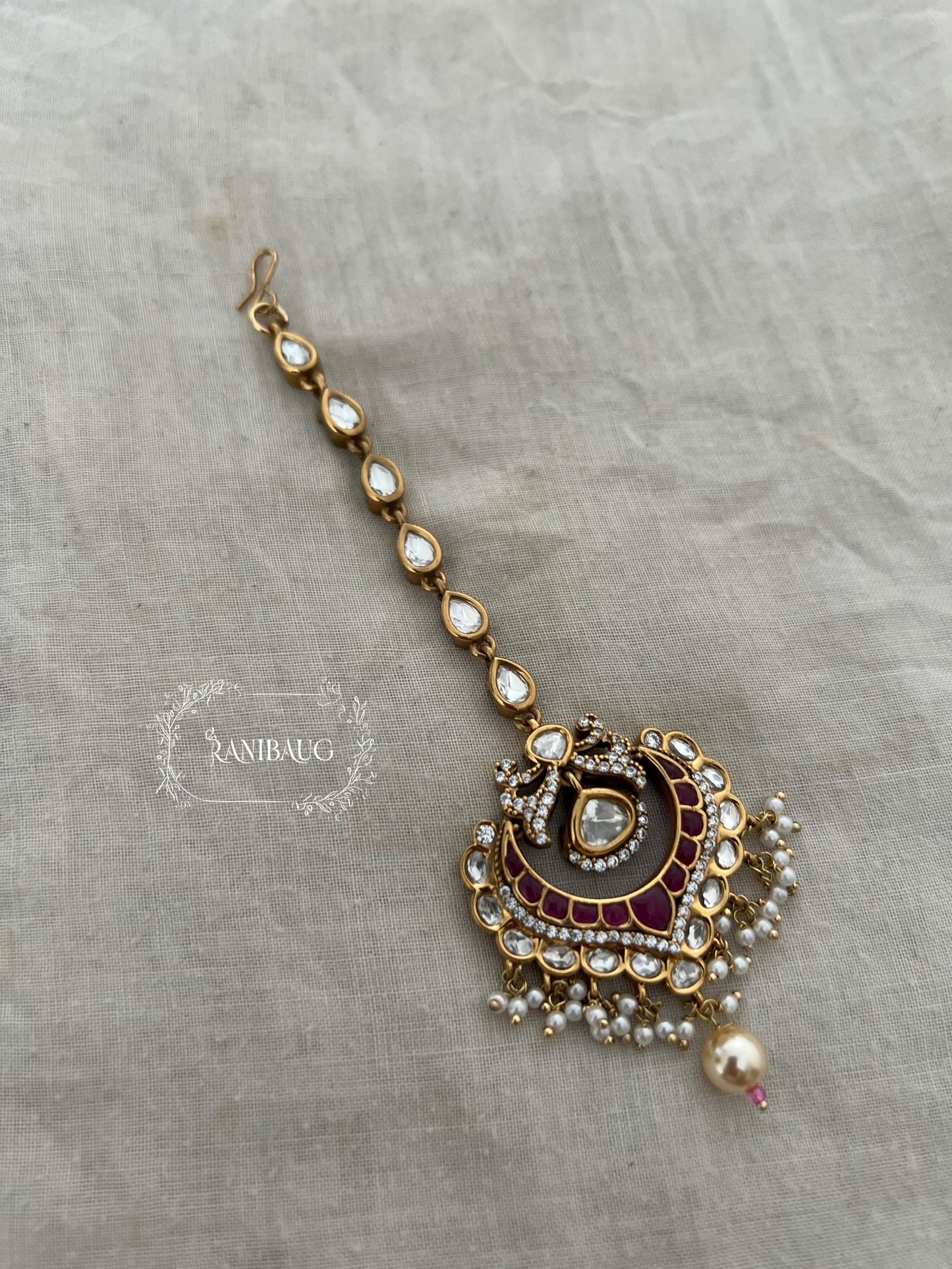 Ishika Simple Gold Plated Kundan Pearl Maang Tikka By Ranibaug