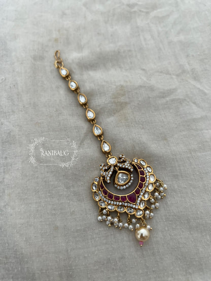 Ishika Simple Gold Plated Kundan Pearl Maang Tikka By Ranibaug