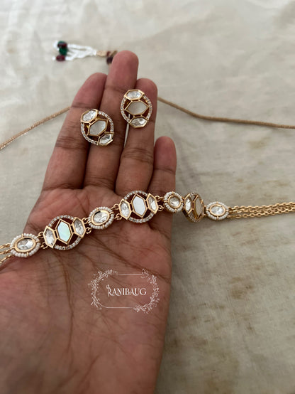Ishira Enamel Polki Geometric Minimal Gold Finish Necklace Jewelry Set By Ranibaug