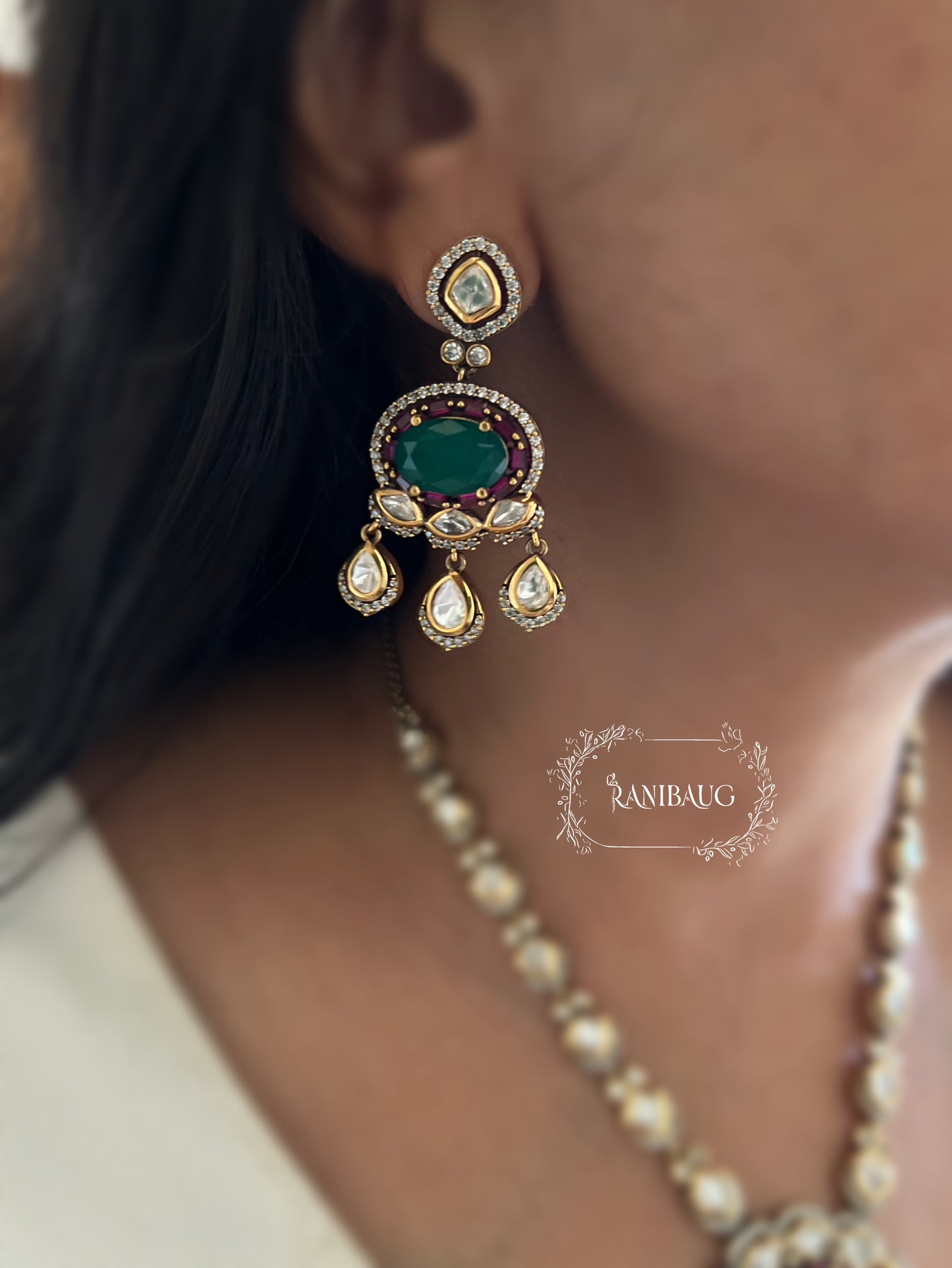 Ishvika Gold Finish Polki Adorned Royal Subtle Necklace Jewelry By Ranibaug