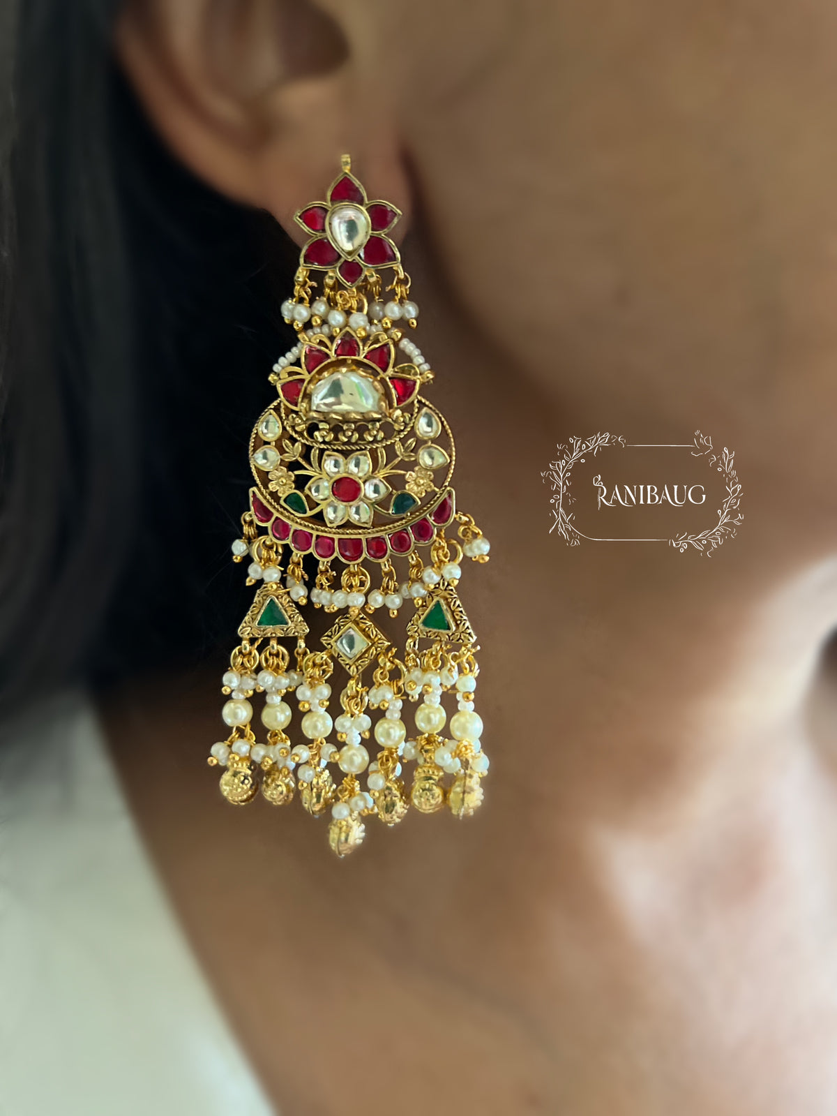 Ishvika Heritage Gold Finish Beaded Indian Traditional Festive Earrings By Ranibaug