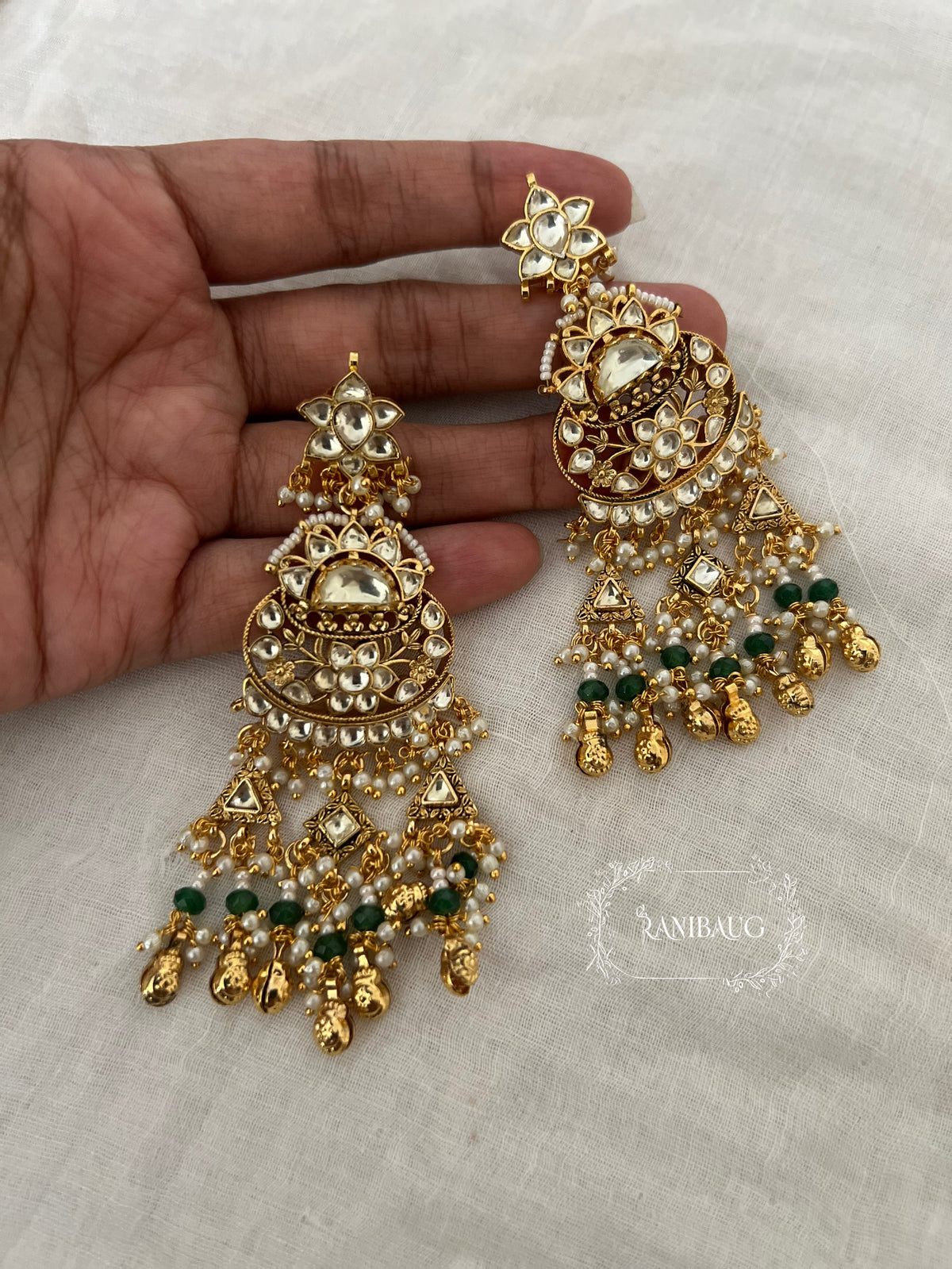 Ishvika Heritage Gold Finish Beaded Indian Traditional Festive Earrings By Ranibaug