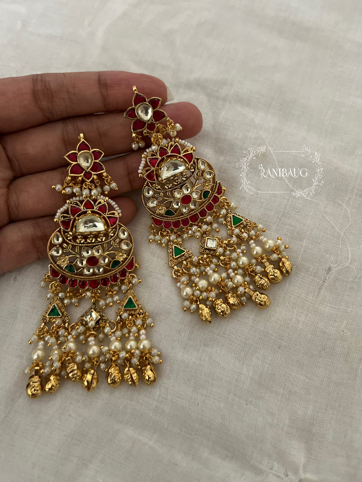 Ishvika Heritage Gold Finish Beaded Indian Traditional Festive Earrings By Ranibaug