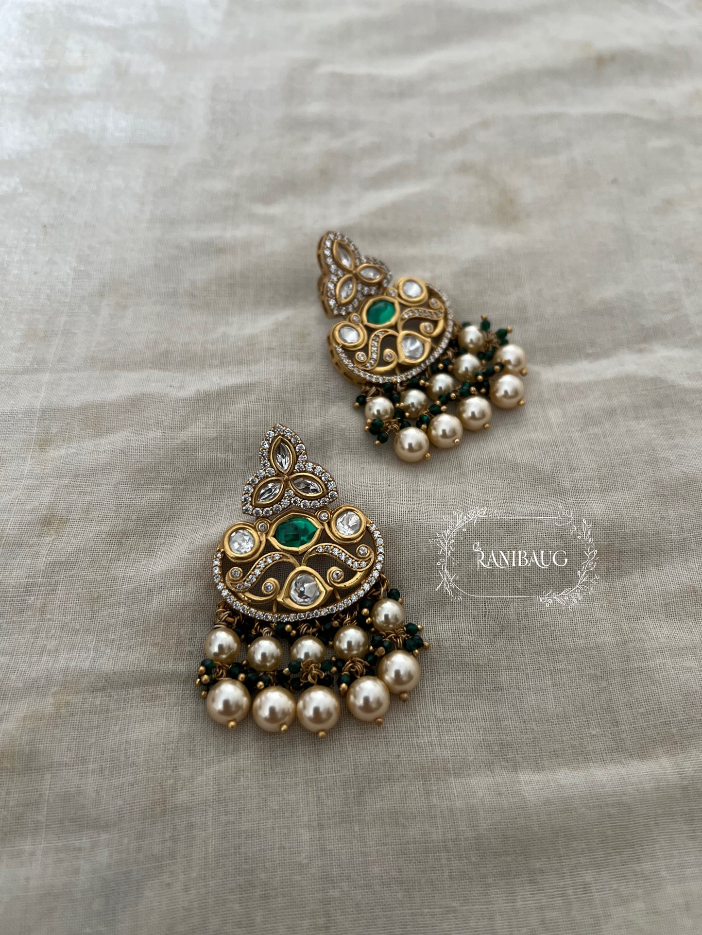 Janki Polki Studded Gold Finish Pearl Fringe Dangle Earrings By Ranibaug