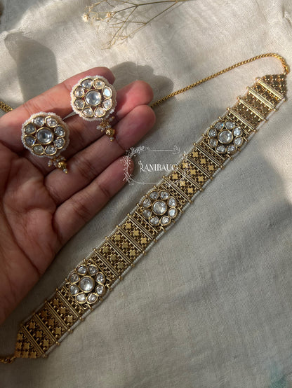 Jasmine Unique Floral Motif Gold Choker Set By Ranibaug