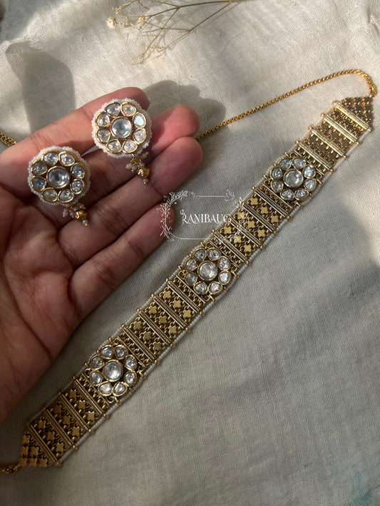 Jasmine Unique Floral Motif Gold Choker Set By Ranibaug