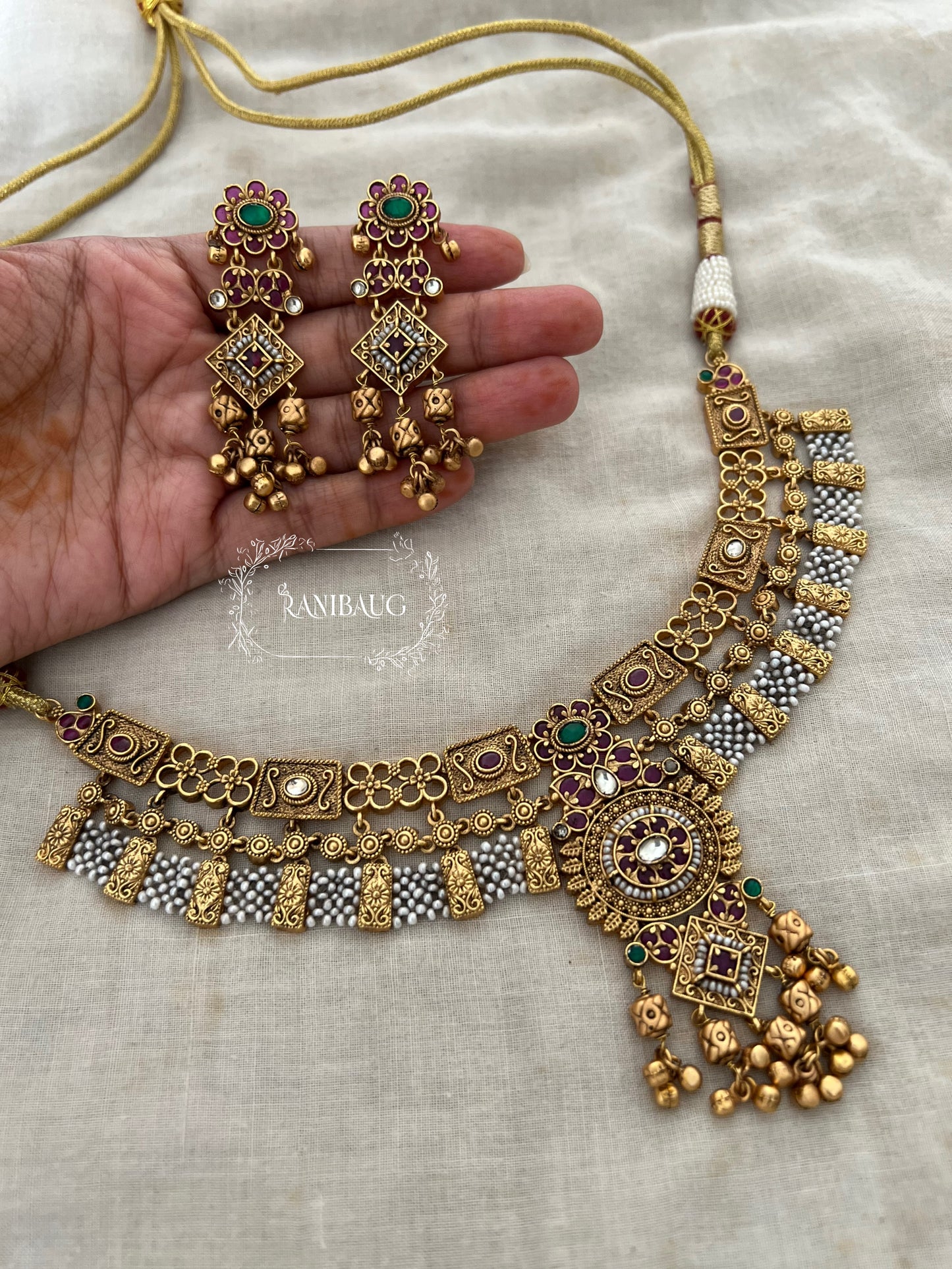 Jhankar Dual Tone Modern Antique Gold Heritage Choker Necklace By Ranibaug