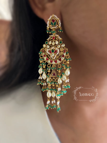 Jhilmil Rajwada Heritage Beaded Pearl Chandelier Earrings By Ranibaug