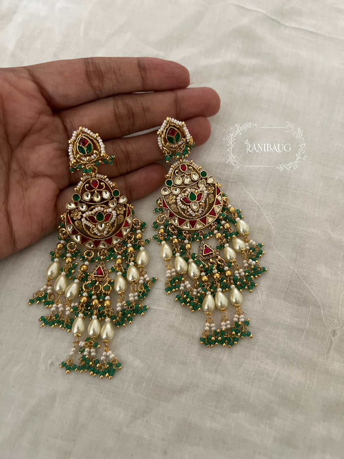 Jhilmil Rajwada Heritage Beaded Pearl Chandelier Earrings By Ranibaug