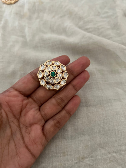 Jigisha Floral Circular Motif Gold Plated Mossainite Finger Ring By Ranibaug