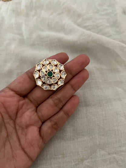 Jigisha Floral Circular Motif Gold Plated Mossainite Finger Ring By Ranibaug