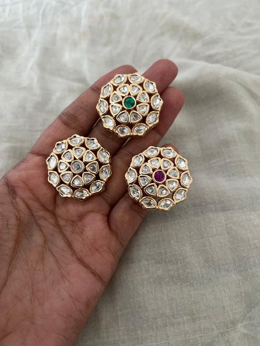 Jigisha Floral Circular Motif Gold Plated Mossainite Finger Ring By Ranibaug