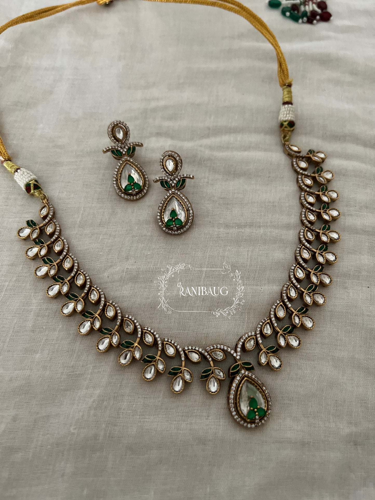 Jigisha Polki Leaf Designer Teardrop Kundan Motif Classic Festive Jewellery Set By Ranibaug