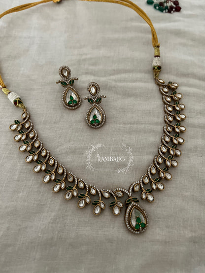 Jigisha Polki Leaf Designer Teardrop Kundan Motif Classic Festive Jewellery Set By Ranibaug