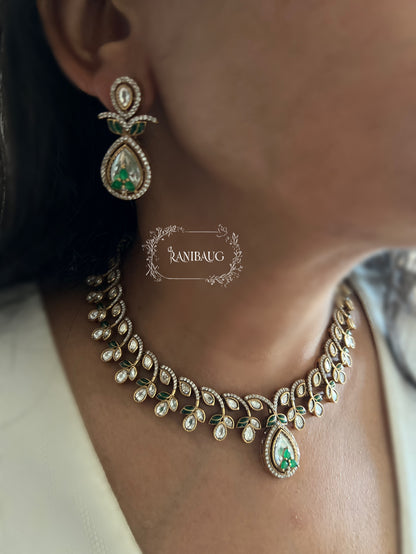 Jigisha Polki Leaf Designer Teardrop Kundan Motif Classic Festive Jewellery Set By Ranibaug
