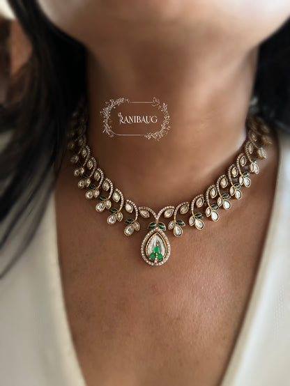 Jigisha Polki Leaf Designer Teardrop Kundan Motif Classic Festive Jewellery Set By Ranibaug