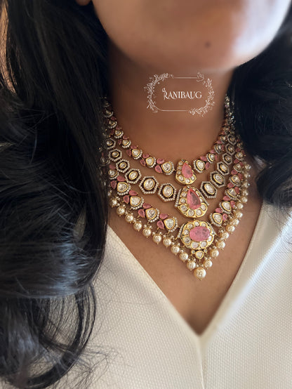 Jignavati Layered Long Heavy Polki Kundan Gemstone Set By Ranibaug