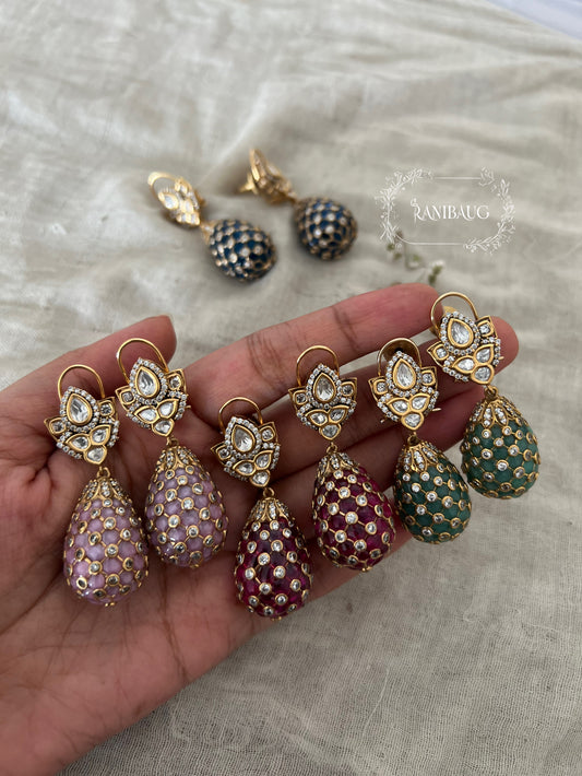 Jiva Crystal Drop Kundan Studded Polki Beaded Earrings | RB