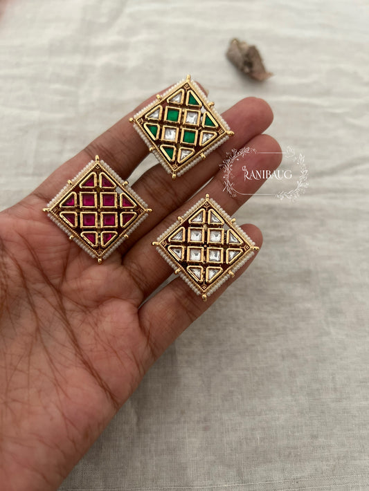 Jivika Diamond Square Shape Traditional Kundan Ring By Ranibaug