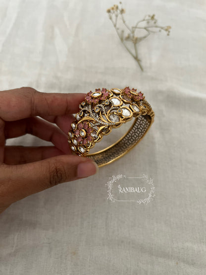 Jivika Floral Gem Motif Kundan Cluster Statement Designer Bracelet By Ranibaug