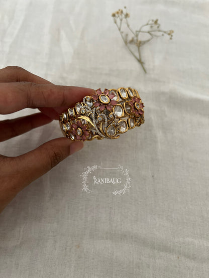 Jivika Floral Gem Motif Kundan Cluster Statement Designer Bracelet By Ranibaug