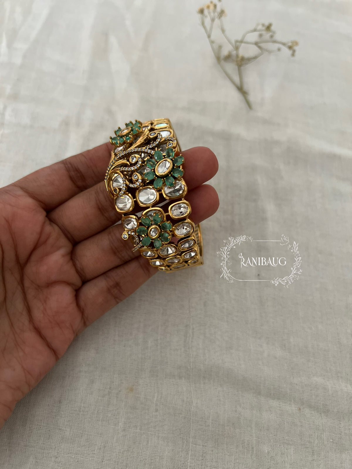 Jivika Floral Gem Motif Kundan Cluster Statement Designer Bracelet By Ranibaug